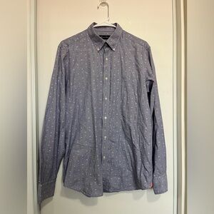 Massimo Dutti Shirt Mens Medium Blue‎ Houndstooth Button Up Cotton